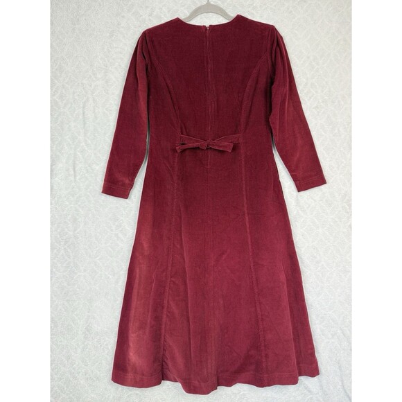 Vtg 90s Corduroy Shirt Dress 2 Petite Burgundy Pockets Modest Maxi Cottage Boho - Picture 4 of 16